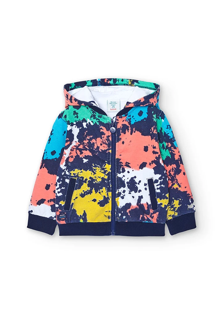 Baby Boy's Navy Blue Printed Fleece Jacket