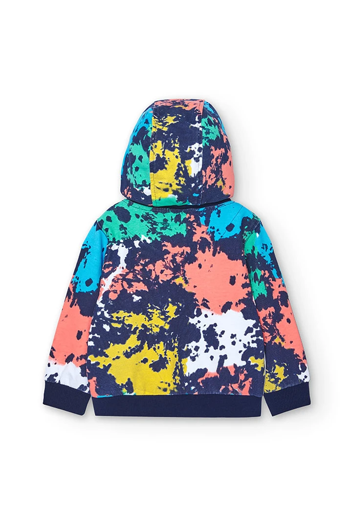 Baby Boy's Navy Blue Printed Fleece Jacket