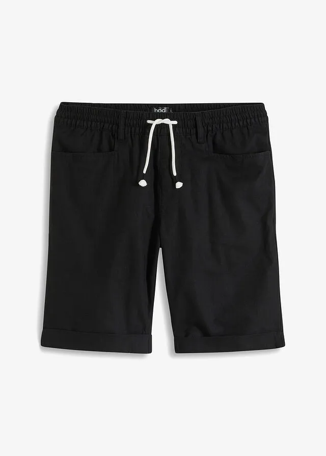 Black Regular Fit Linen Blend Elastic Waist Shorts