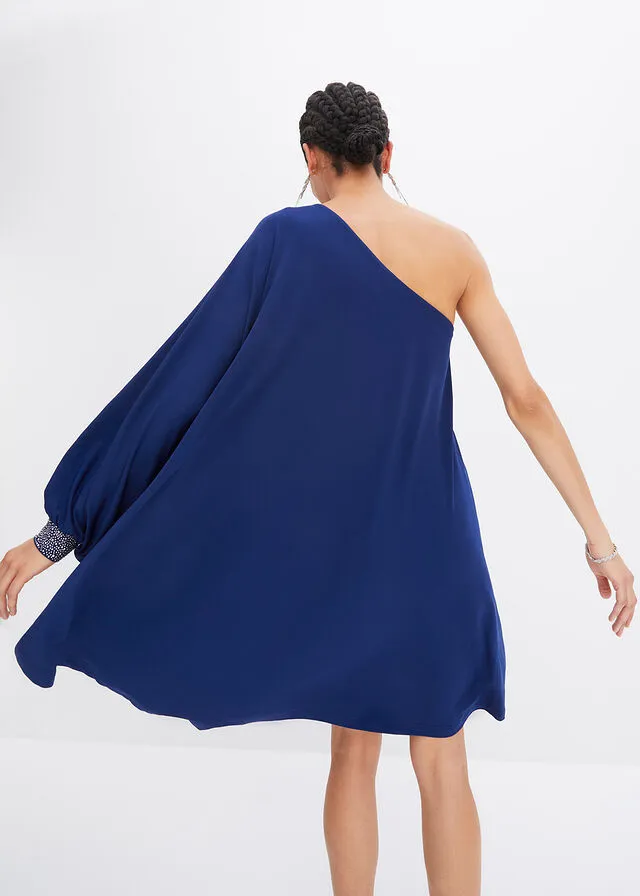 Blue One-Shoulder Oxford Dress