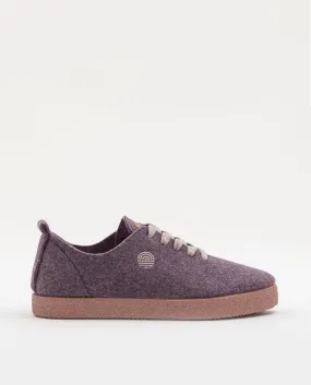 Eco-friendly walnut lavender sneakers.