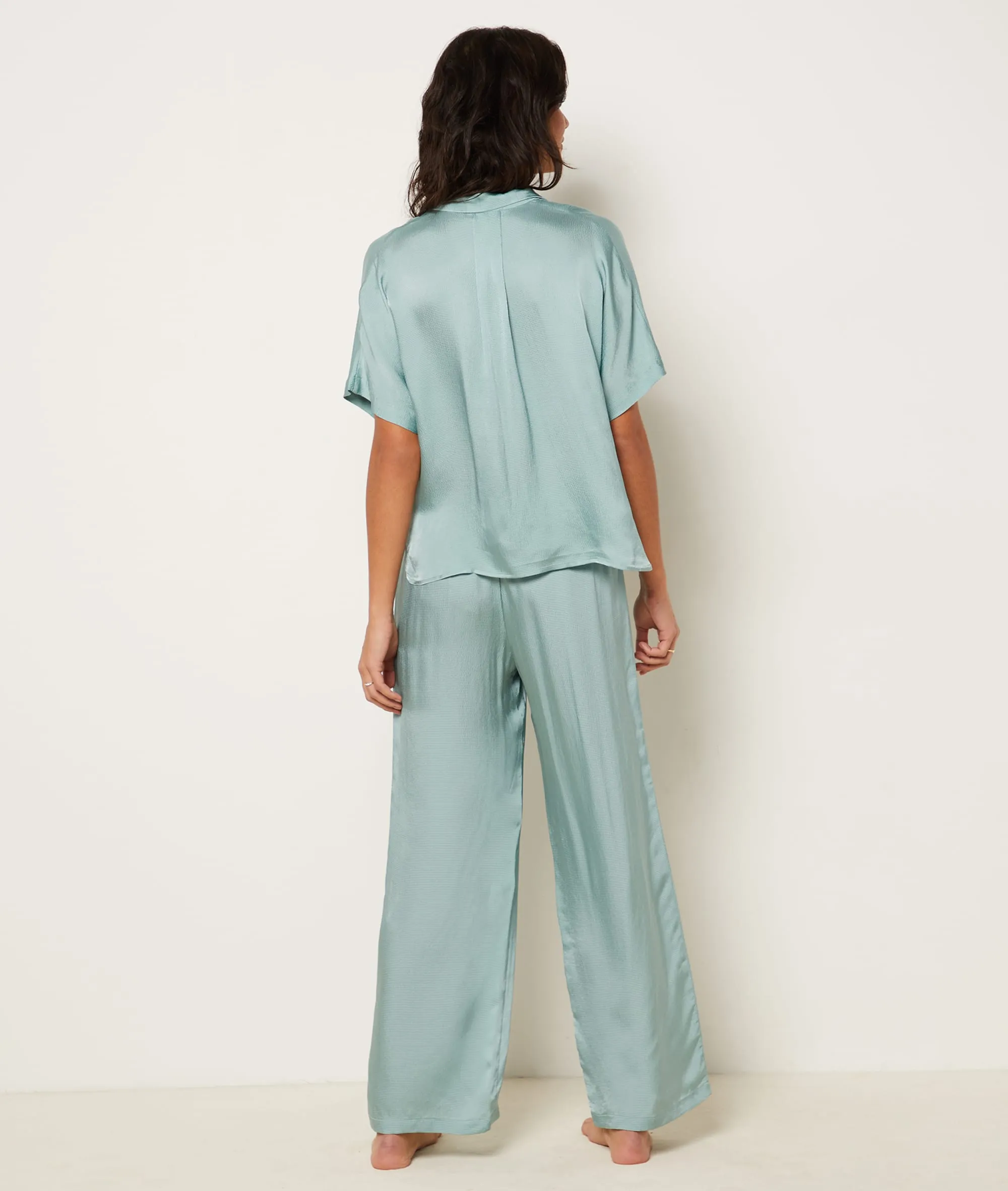 ETAM Lean Bleu Lagon Wide Satin Pajama Pants
