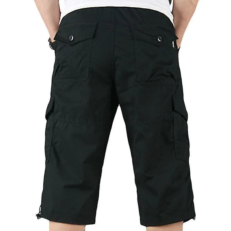 3/4 Cargo Pants Elastic Waist Combat Three Quarter Length Pants