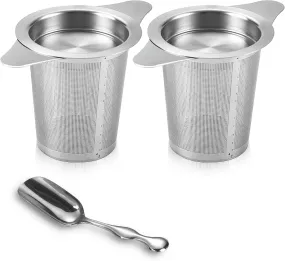 Infusor de té para té suelto, 2 piezas de acero inoxidable y cuchara, filtro de té con tapa y doble mango, colador de té para ta