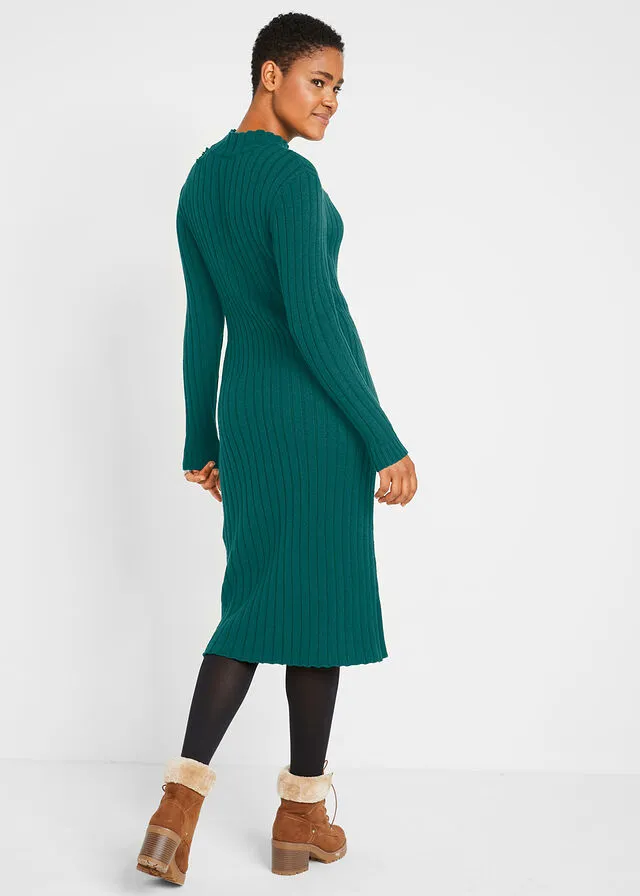 Intense Green Knit Calf-Length Midi Dress