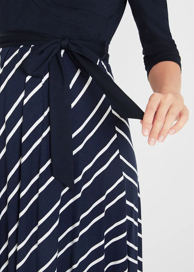 Maternity/Nursing Dark Blue and White Striped Dress.