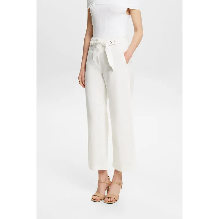 Crop culotte pants in cotton and linen blend for women by Esprit.