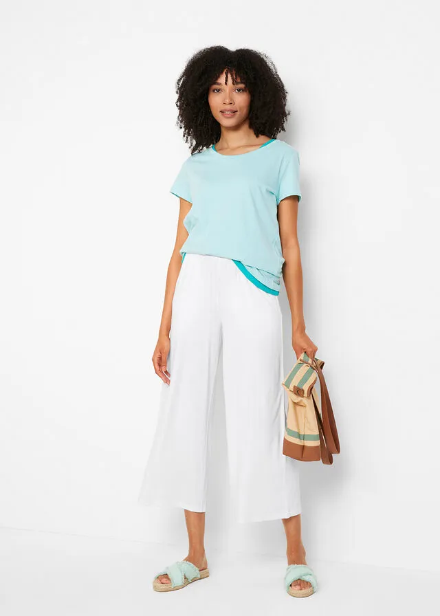 Pantalón de punto, largo 7/8 Blanco