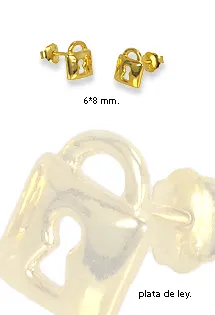 Pendientes en plata, figura de candado. Modelo Lock de luxenter. 218_EF038Y999