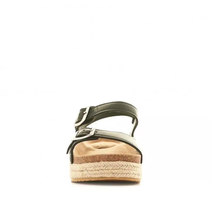 Black Owel Platform Sandals with Double Rope Platform