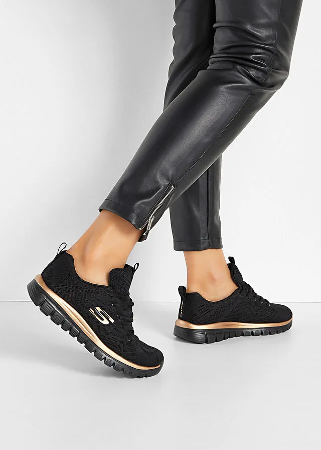 Skechers Memory Foam Black-Gold Pink Athletic Sneakers