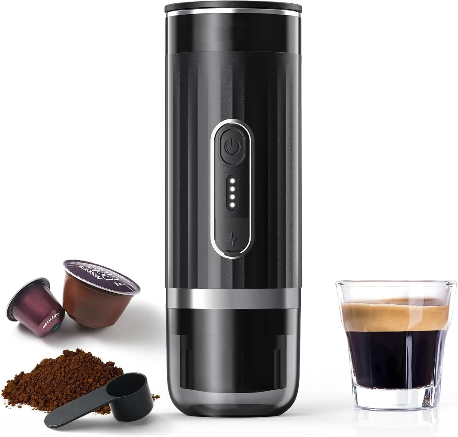 Sonhomay Cafetera eléctrica portátil de 15 bares, mini cafetera para cápsulas NS, café molido, hogar, camping, viajes, senderism