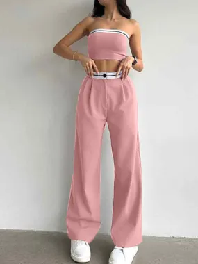 Sporty Tube Top Vest Wide Leg High Waist Casual Two-Piece Set