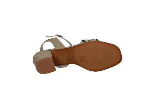 Taupe Leopard Print Suede Sandal with Buckle.
