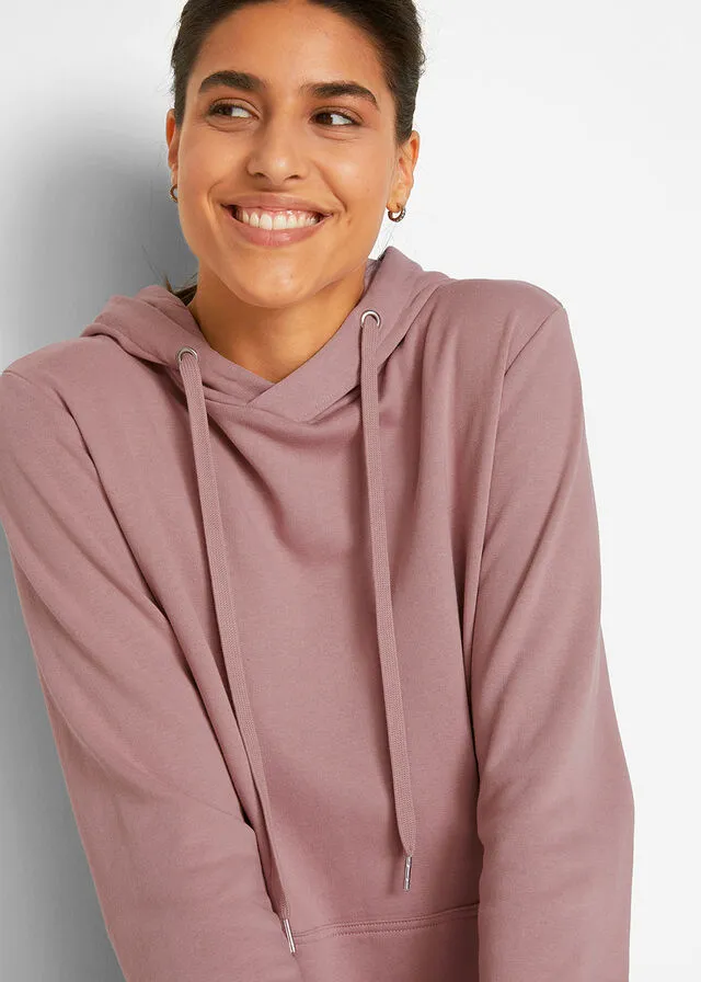 Vestido tipo sudadera con capucha y goma en el dobladillo palisandro