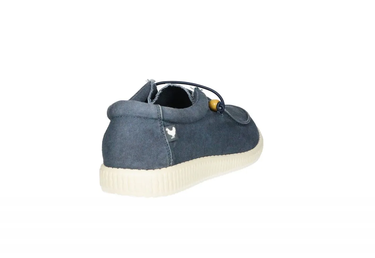Blue Canvas Lace-Up Shoes with White Sole